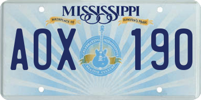 MS license plate AOX190