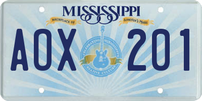 MS license plate AOX201