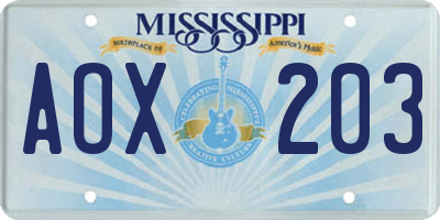 MS license plate AOX203