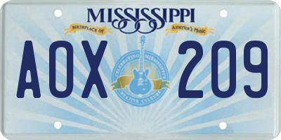 MS license plate AOX209