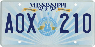 MS license plate AOX210