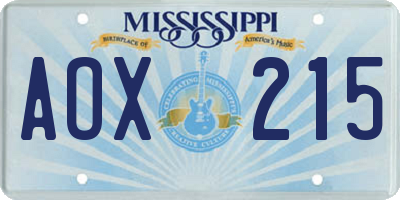 MS license plate AOX215
