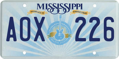 MS license plate AOX226
