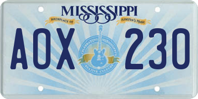 MS license plate AOX230