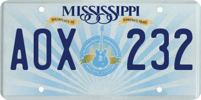 MS license plate AOX232