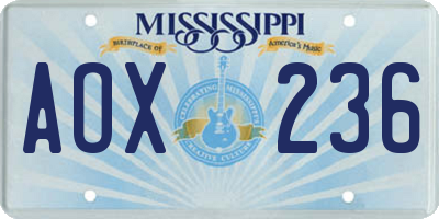 MS license plate AOX236
