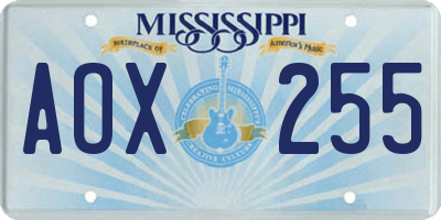 MS license plate AOX255