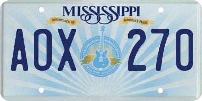 MS license plate AOX270