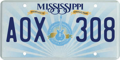 MS license plate AOX308