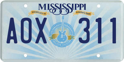 MS license plate AOX311