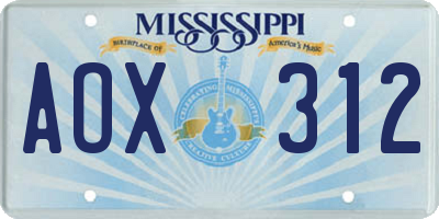 MS license plate AOX312
