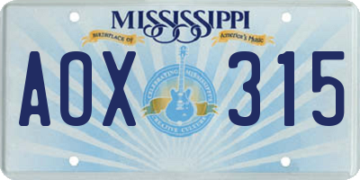 MS license plate AOX315