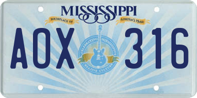 MS license plate AOX316