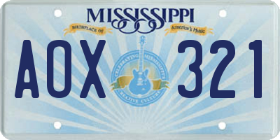 MS license plate AOX321