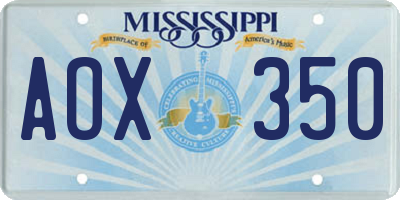 MS license plate AOX350