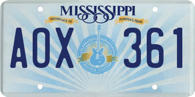 MS license plate AOX361