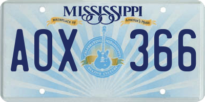 MS license plate AOX366