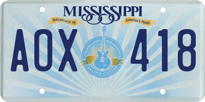 MS license plate AOX418