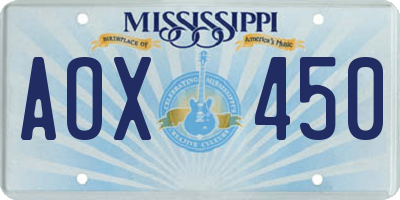 MS license plate AOX450