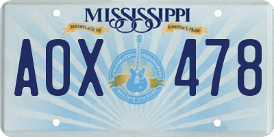 MS license plate AOX478