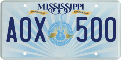 MS license plate AOX500