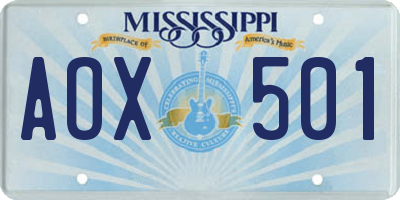 MS license plate AOX501