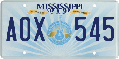 MS license plate AOX545
