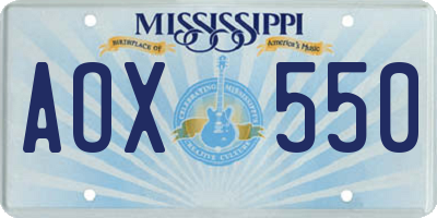 MS license plate AOX550
