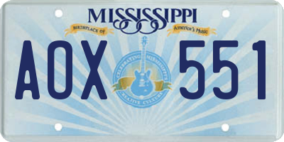 MS license plate AOX551