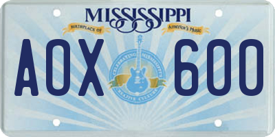 MS license plate AOX600