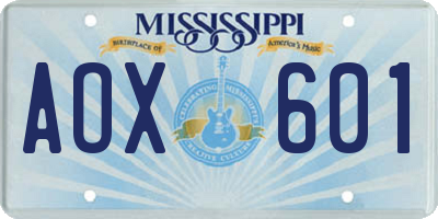 MS license plate AOX601