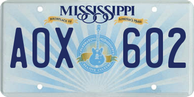 MS license plate AOX602