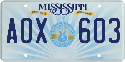 MS license plate AOX603