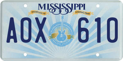MS license plate AOX610