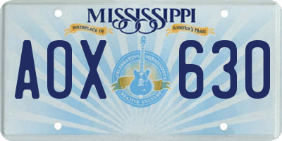 MS license plate AOX630