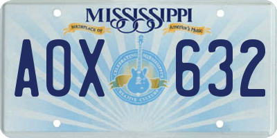 MS license plate AOX632