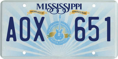 MS license plate AOX651