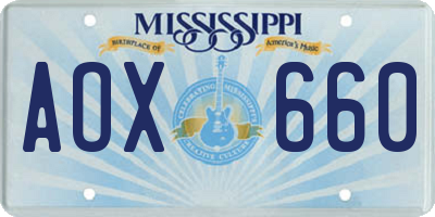 MS license plate AOX660