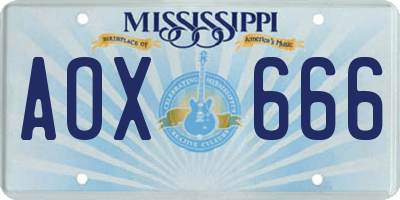 MS license plate AOX666