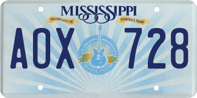 MS license plate AOX728
