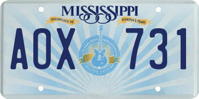 MS license plate AOX731