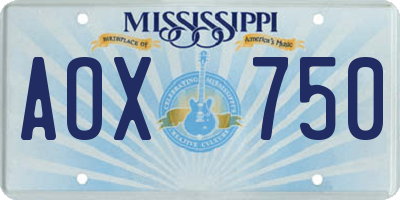 MS license plate AOX750
