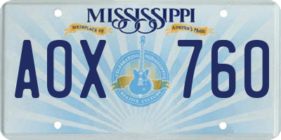 MS license plate AOX760