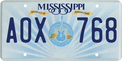 MS license plate AOX768