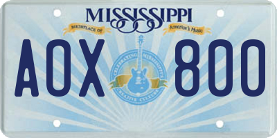 MS license plate AOX800