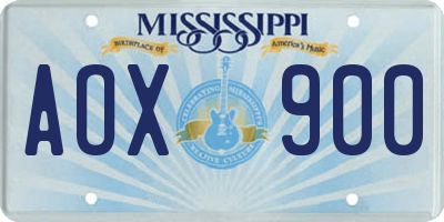 MS license plate AOX900