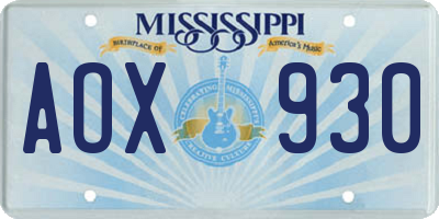 MS license plate AOX930