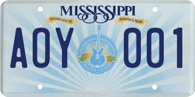 MS license plate AOY001