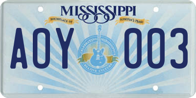 MS license plate AOY003