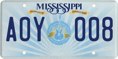 MS license plate AOY008